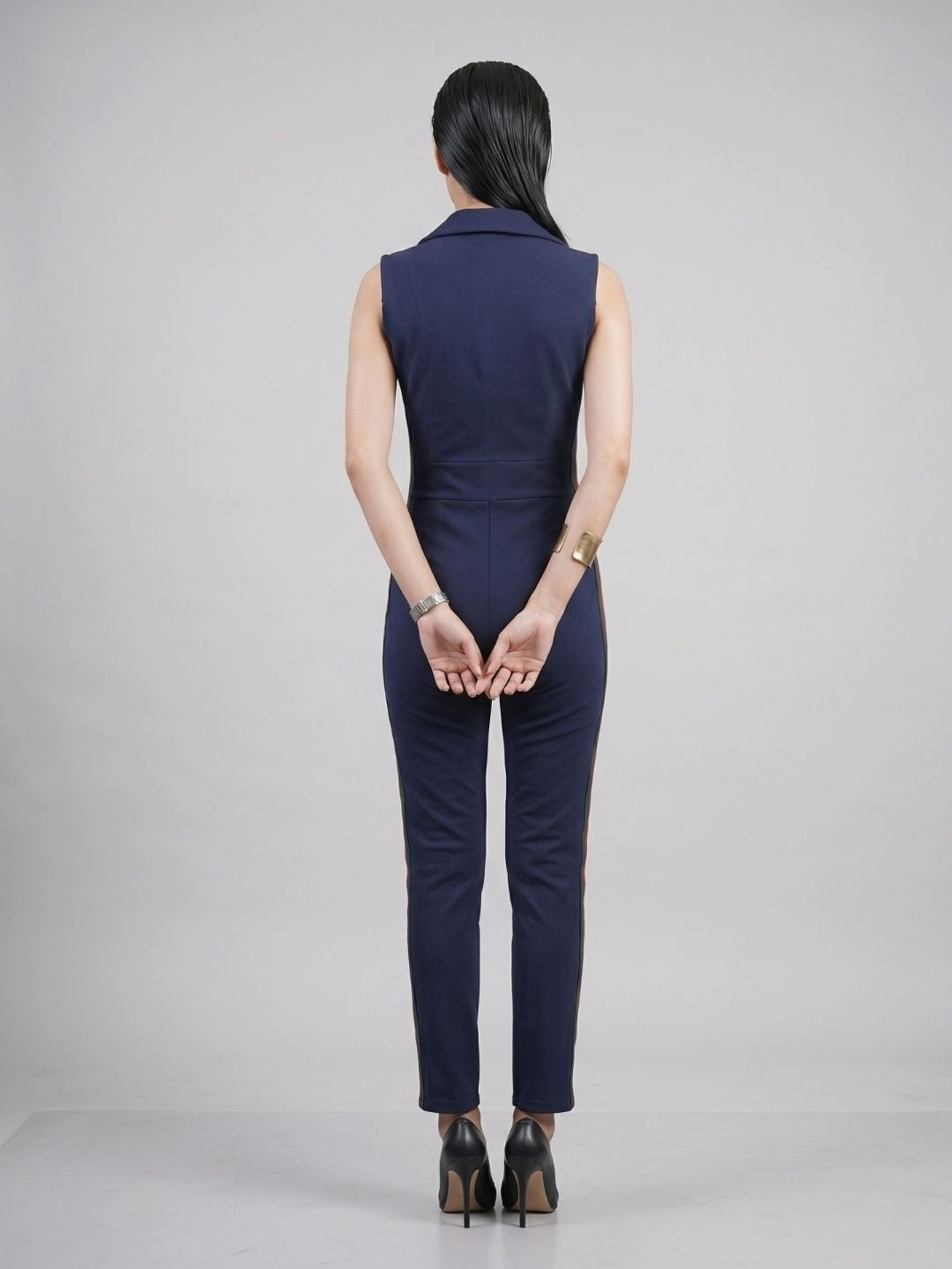 SIDE STRIPED JUMPSUIT NAVY BLUE