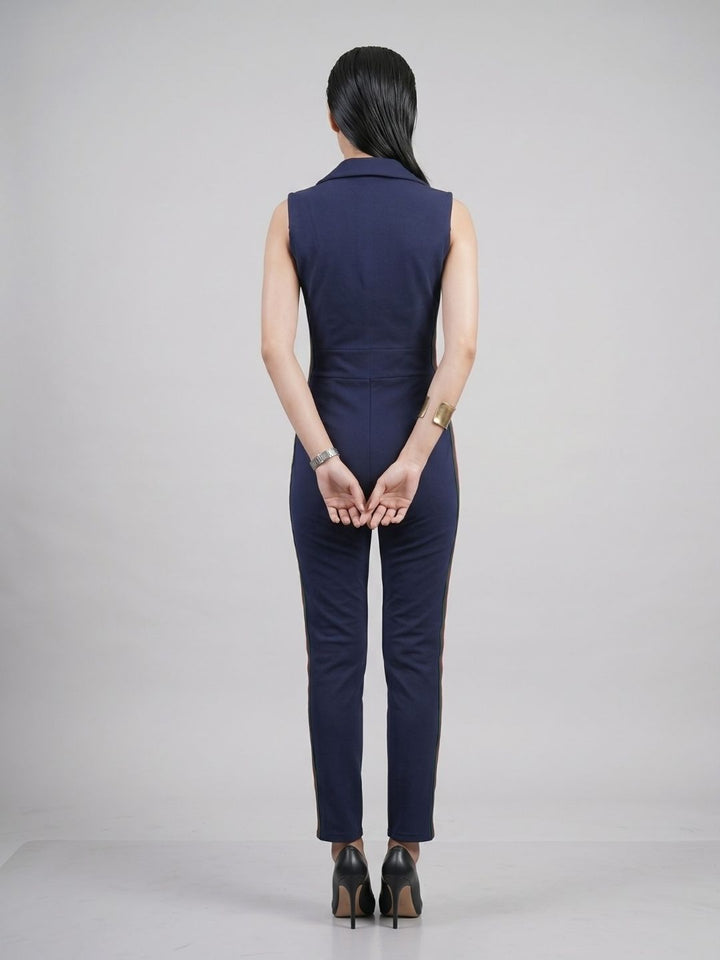 SIDE STRIPED JUMPSUIT NAVY BLUE