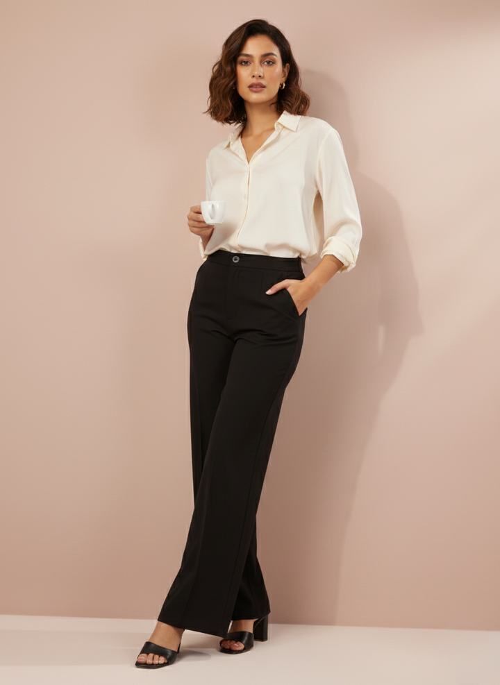 SINGLE BUTTON HIGH RISE FORMAL PANTS