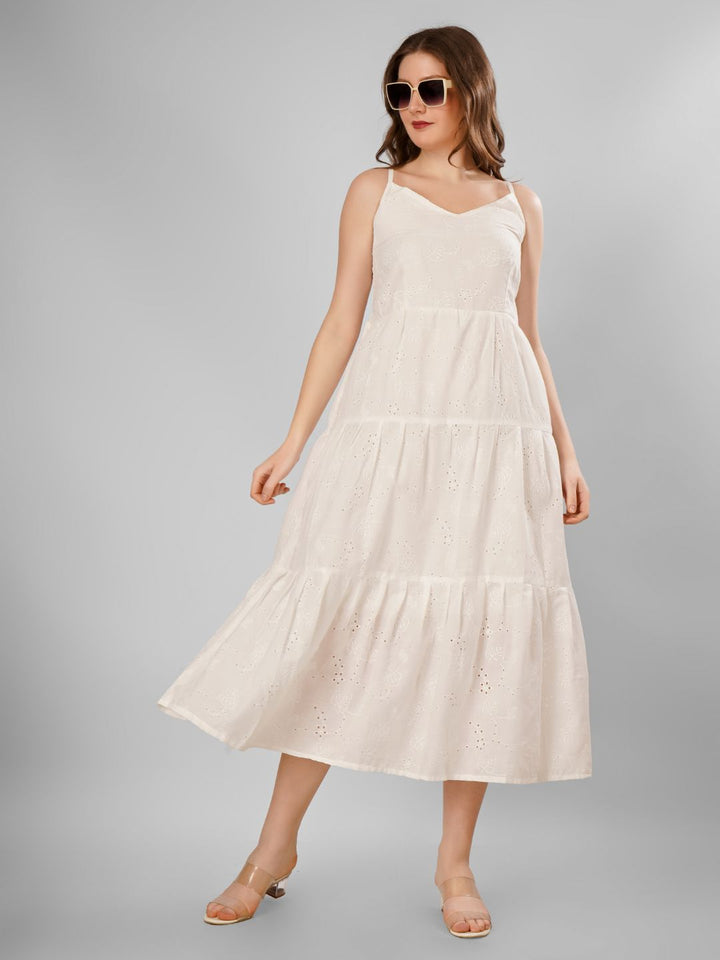 SCHIFFLI EBROIDERED STRAPPY MIDI DRESS