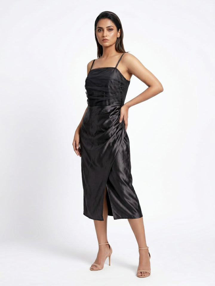 SATIN STRAPPY MIDI DRESS