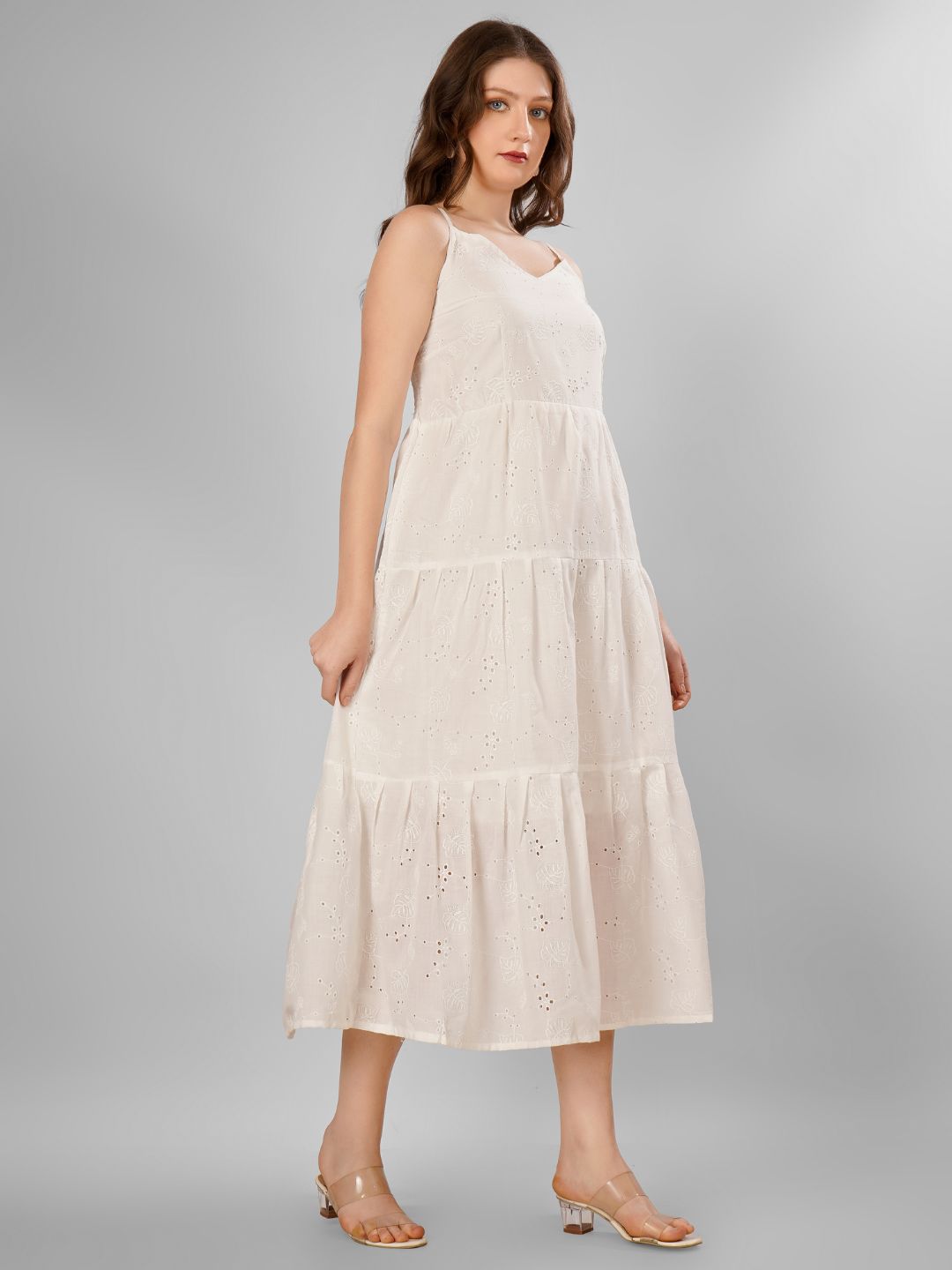 SCHIFFLI EBROIDERED STRAPPY MIDI DRESS