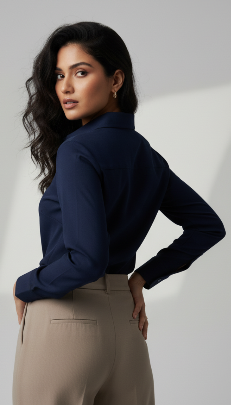 NAVY BLUE CLASSIC COTTON LONG-SLEEVE FORMAL SHIRT