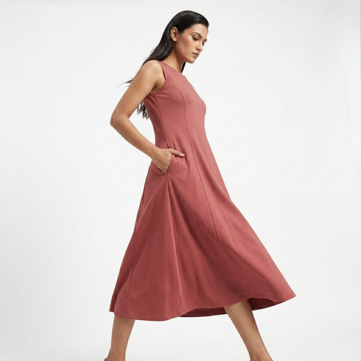 AZURE GRACE FLARED MIDI DRESS VINTAGE ROSE