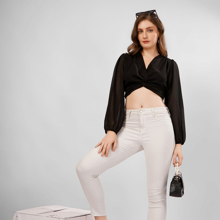 LANTERN SLEEVES CROP TOP