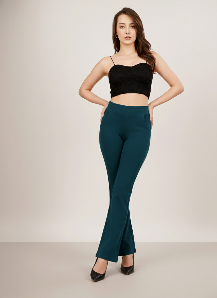 URBAN CONTOUR BELL BOTTOM HIGH WAIST TRANSFORMATIVE TEAL TROUSER
