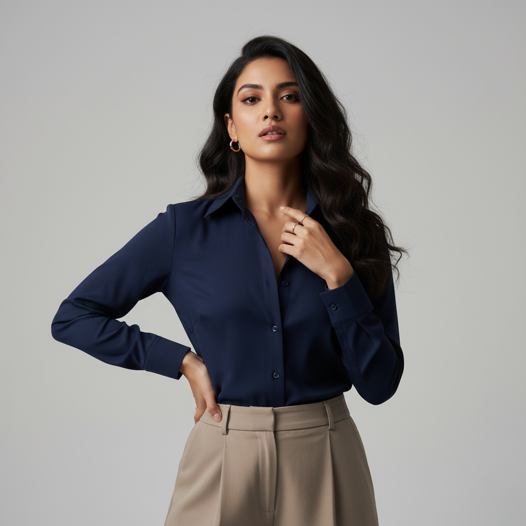 NAVY BLUE CLASSIC COTTON LONG-SLEEVE FORMAL SHIRT