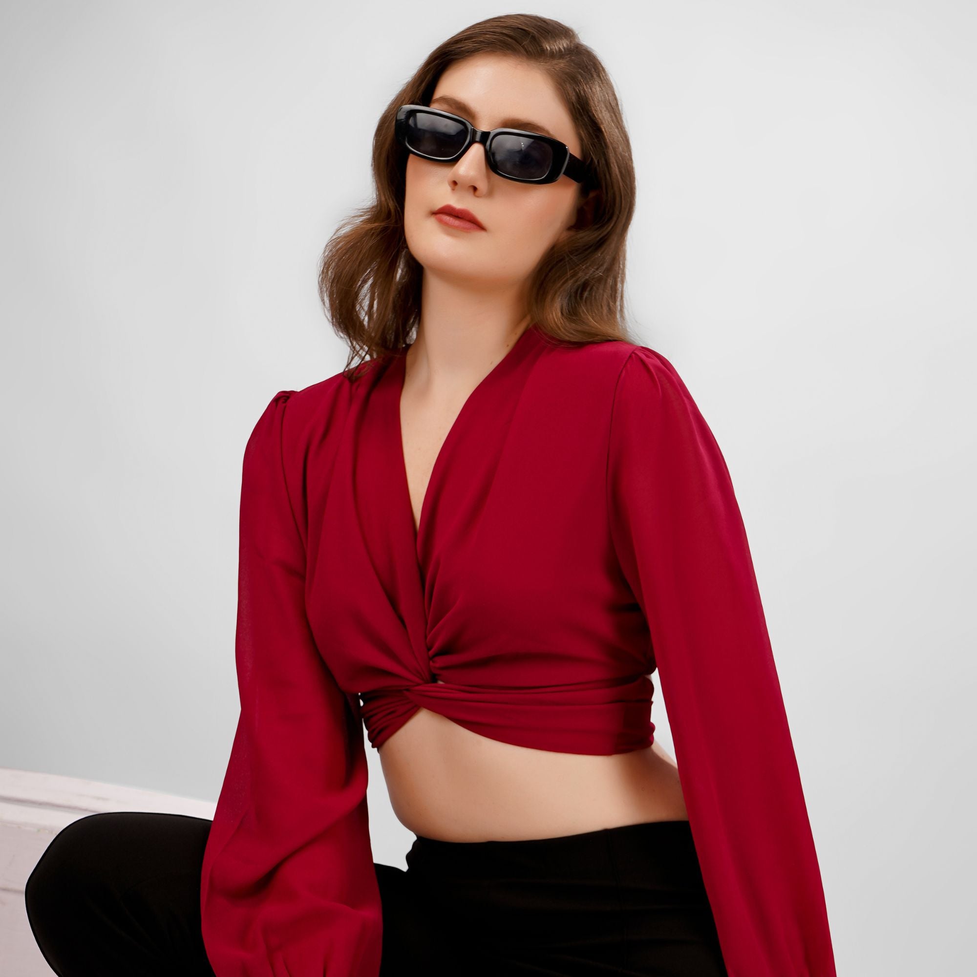 LANTERN SLEEVES CROP TOP