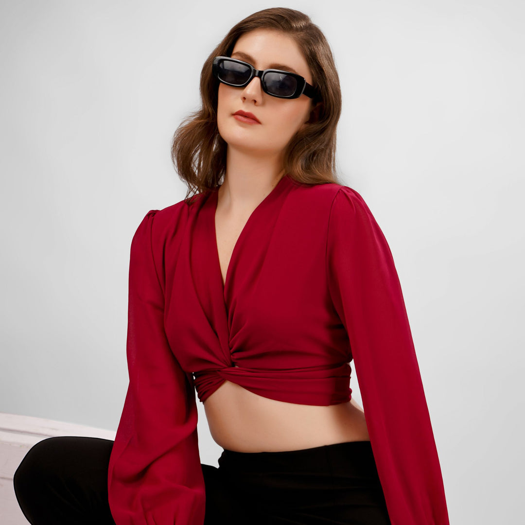 LANTERN SLEEVES CROP TOP