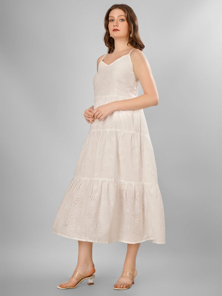 SCHIFFLI EBROIDERED STRAPPY MIDI DRESS