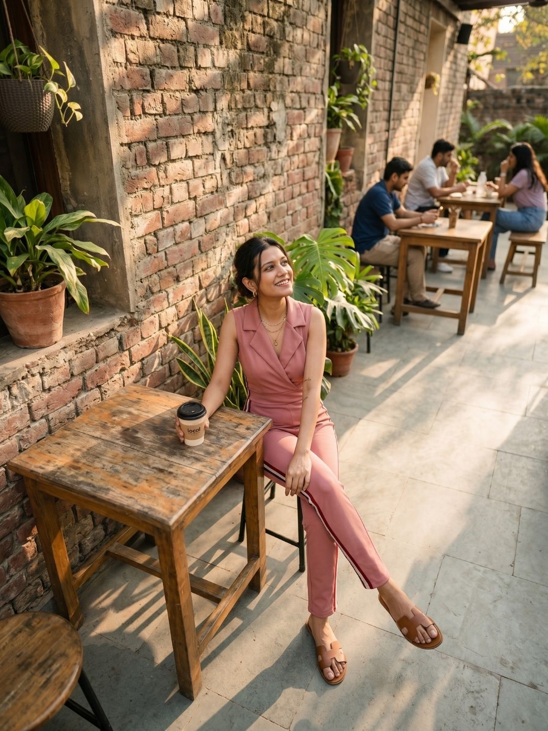 SIDE STRIPED JUMPSUIT PEACH