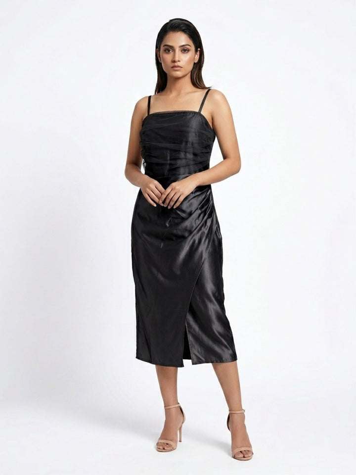 SATIN STRAPPY MIDI DRESS