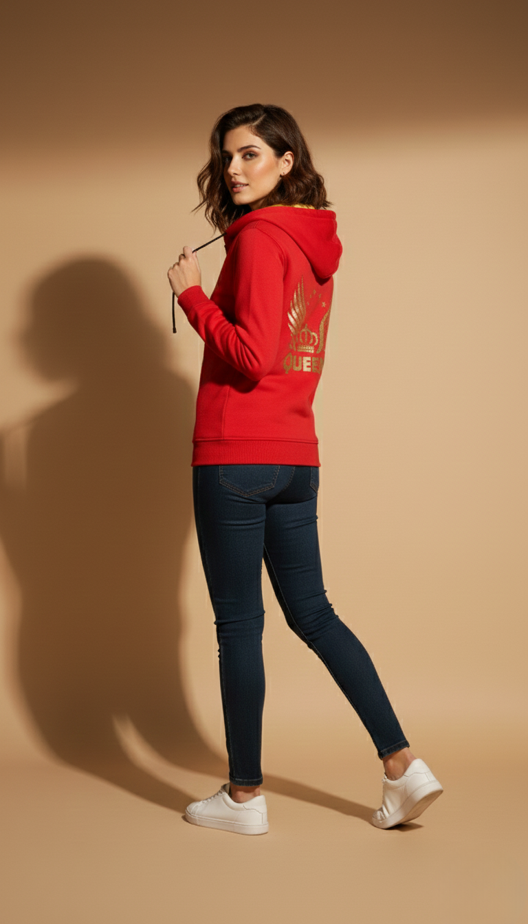 Multi Print Red Zipper Hoodie
