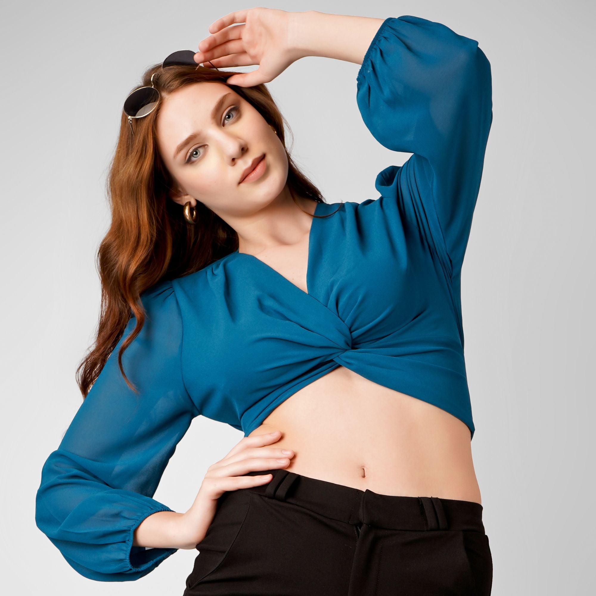 LANTERN SLEEVES CROP TOP