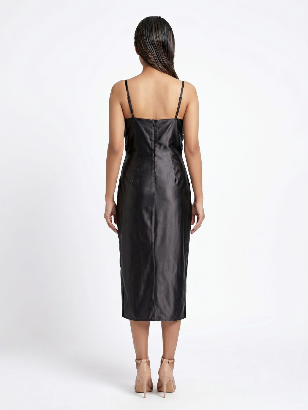 SATIN STRAPPY MIDI DRESS