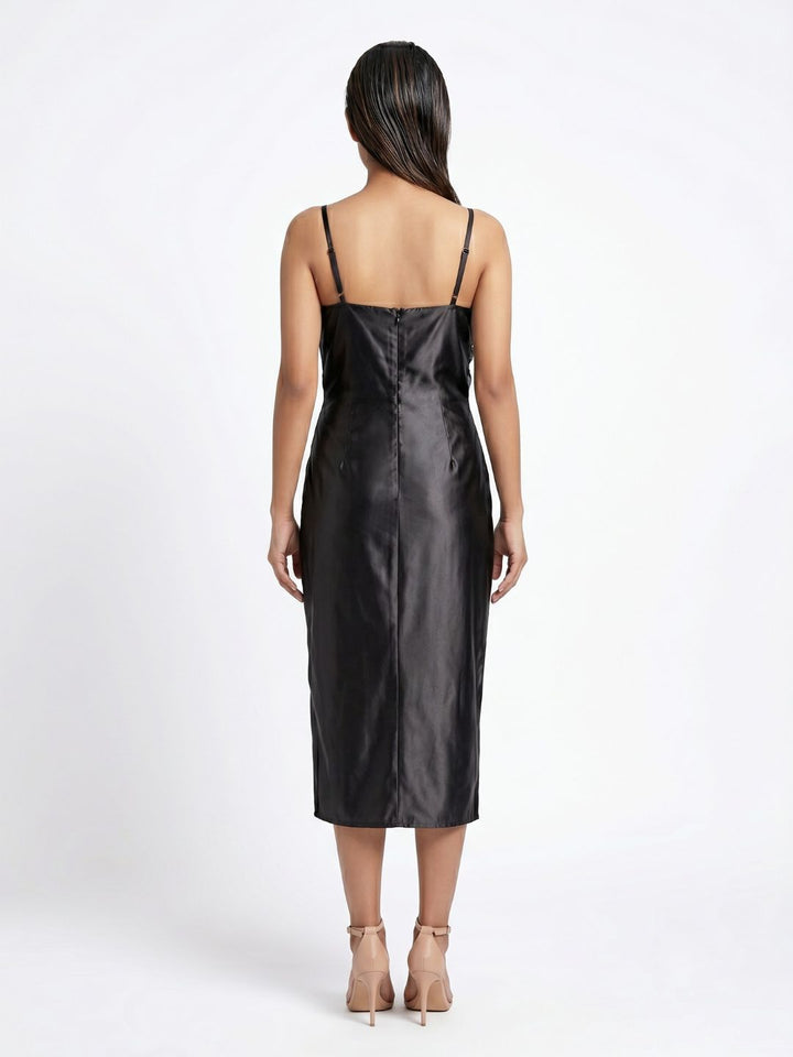 SATIN STRAPPY MIDI DRESS