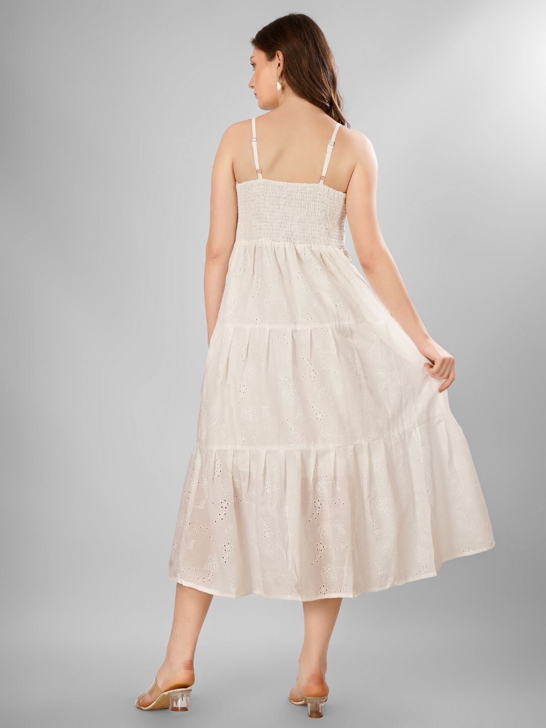 SCHIFFLI EBROIDERED STRAPPY MIDI DRESS