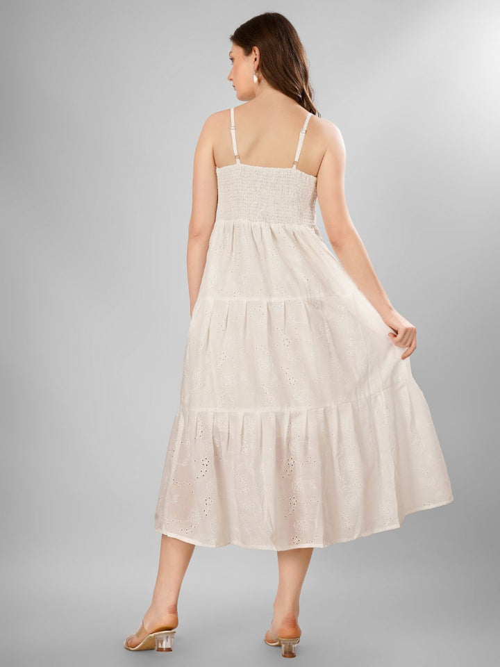 SCHIFFLI EBROIDERED STRAPPY MIDI DRESS