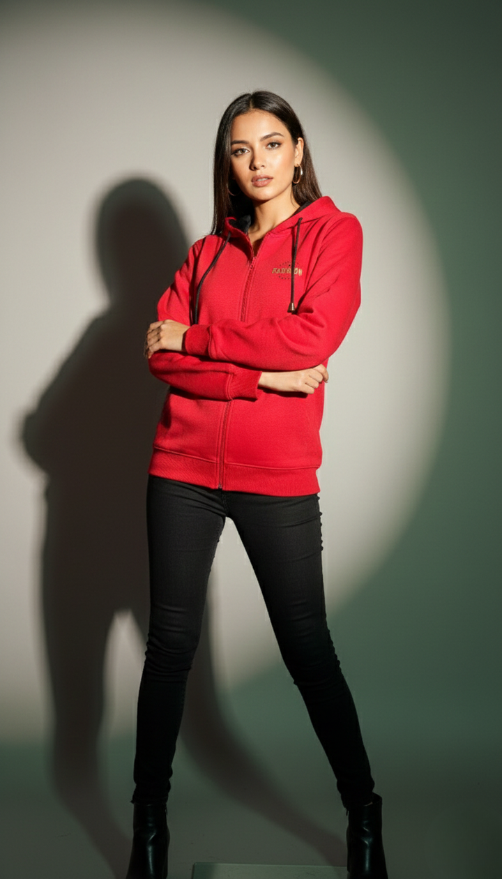 Multi Print Red Zipper Hoodie