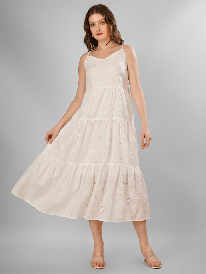 SCHIFFLI EBROIDERED STRAPPY MIDI DRESS