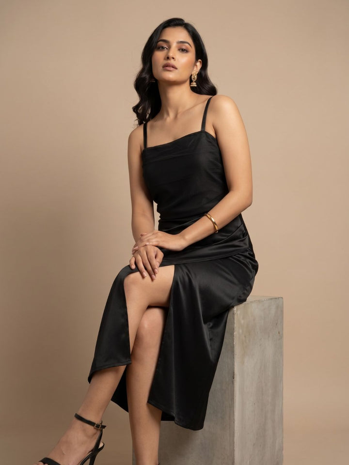 SATIN STRAPPY MIDI DRESS