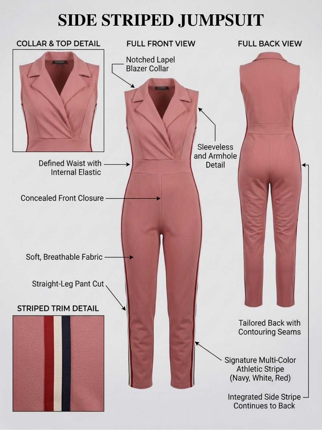 SIDE STRIPED JUMPSUIT PEACH