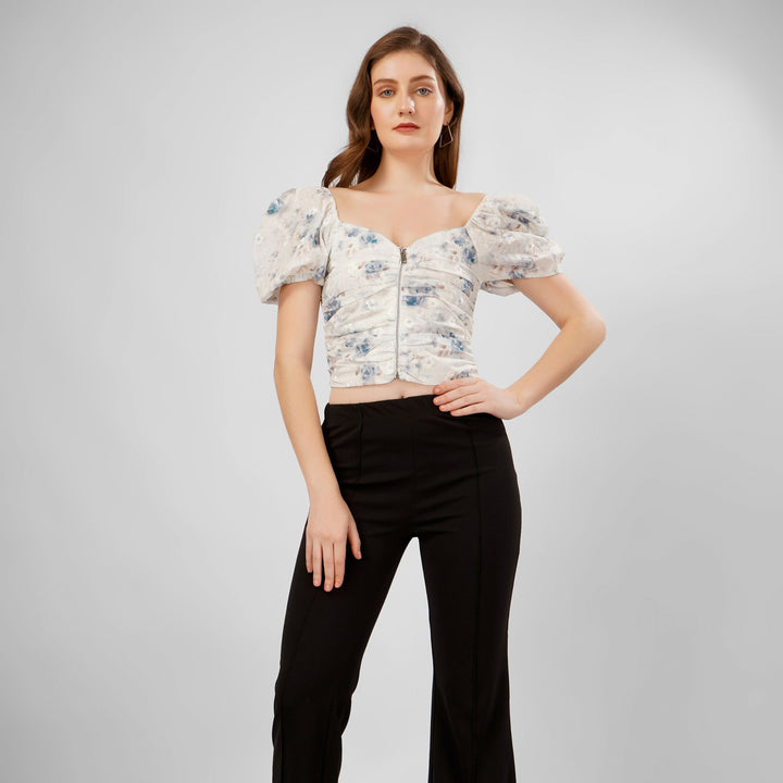 FLORAL PRINT CENTER ZIP CROP TOP