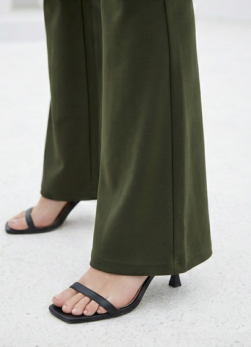 URBAN CONTOUR BELL BOTTOM HIGH WAIST OLIVE GREEN TROUSER