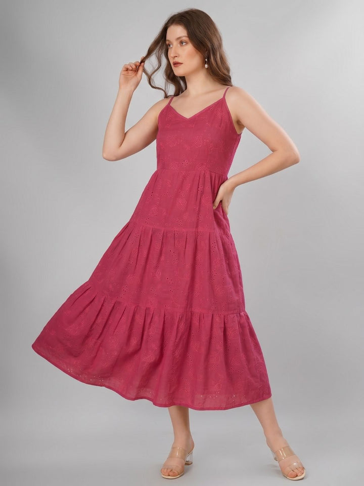 SCHIFFLI EBROIDERED STRAPPY MIDI DRESS