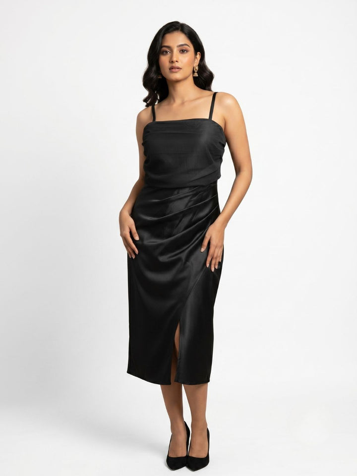 SATIN STRAPPY MIDI DRESS