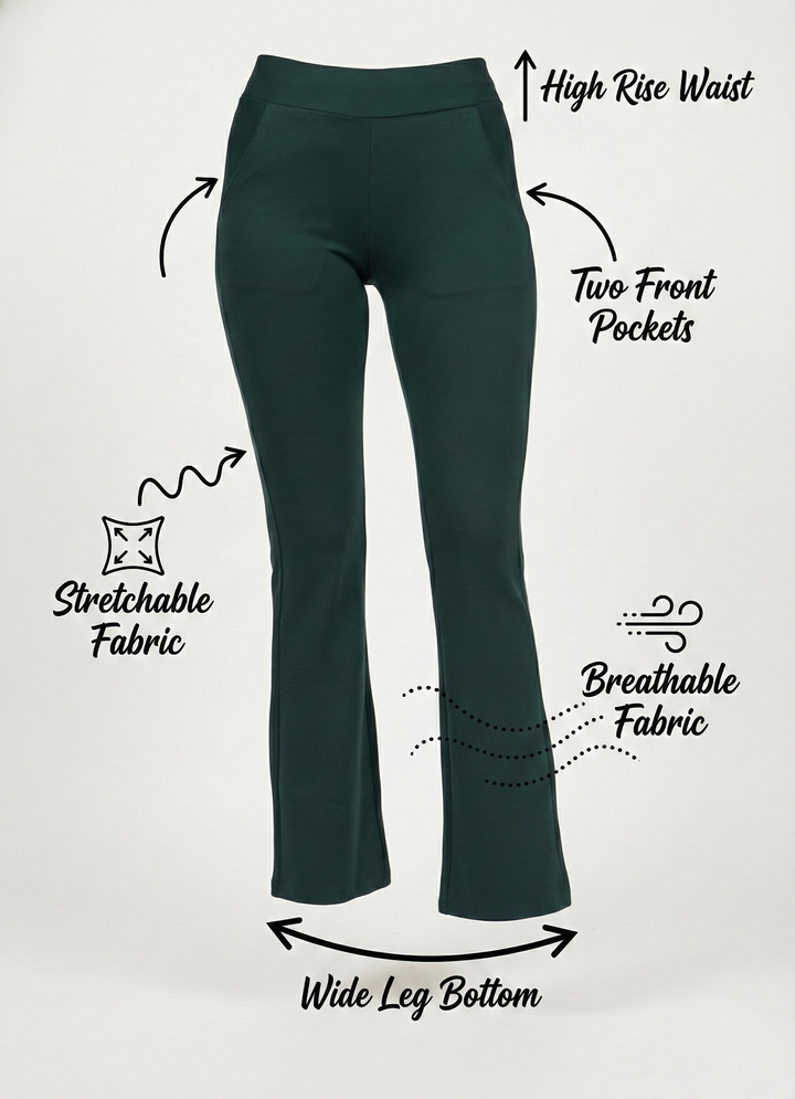 URBAN CONTOUR BELL BOTTOM HIGH WAIST BOTTLE GREEN TROUSER