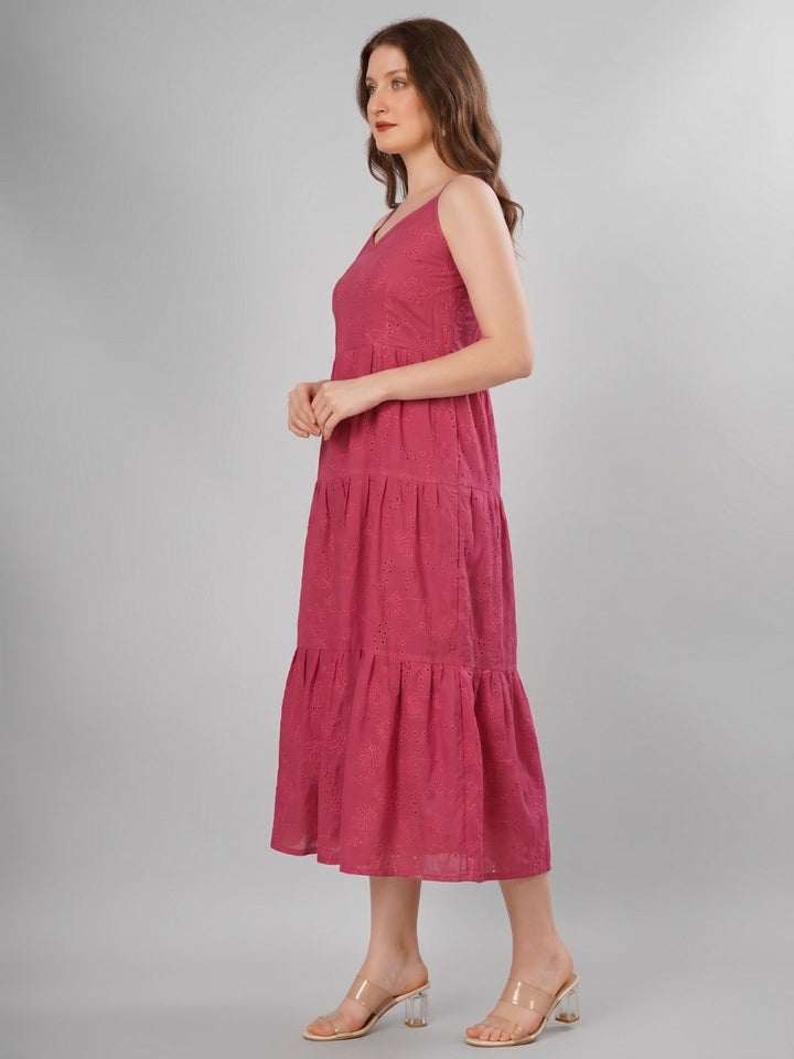 SCHIFFLI EBROIDERED STRAPPY MIDI DRESS