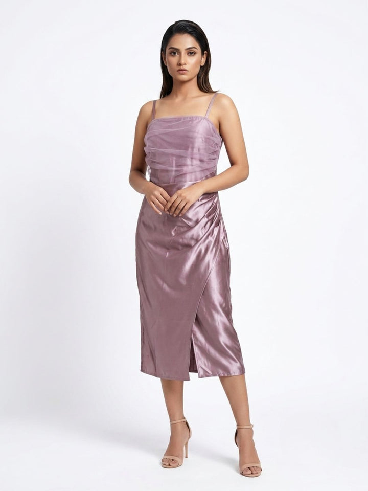 SATIN STRAPPY MIDI DRESS