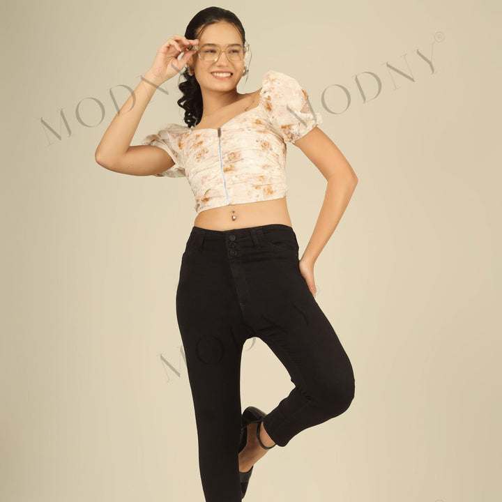 FLORAL PRINT CENTER ZIP CROP TOP