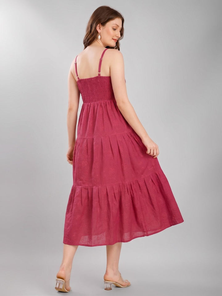 SCHIFFLI EBROIDERED STRAPPY MIDI DRESS