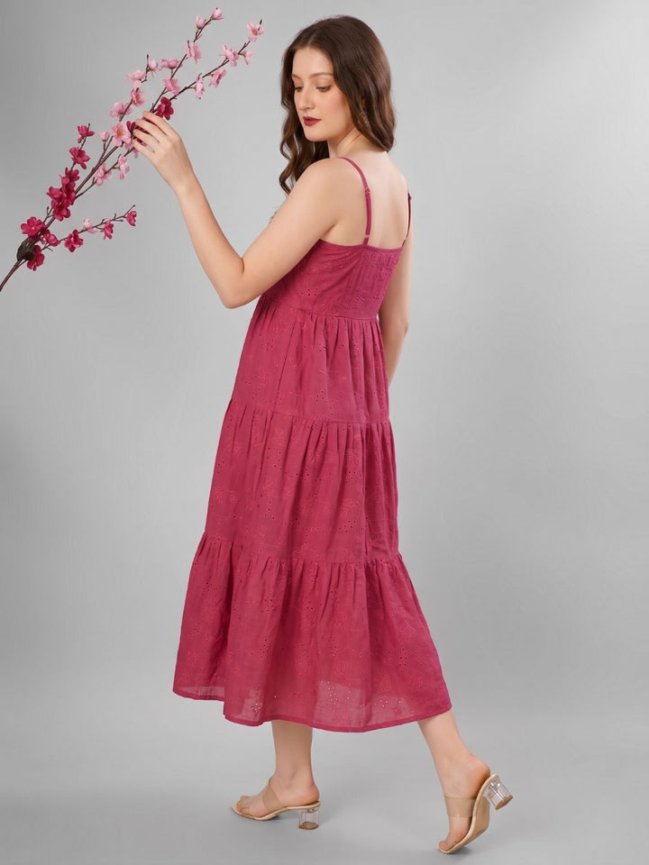 SCHIFFLI EBROIDERED STRAPPY MIDI DRESS