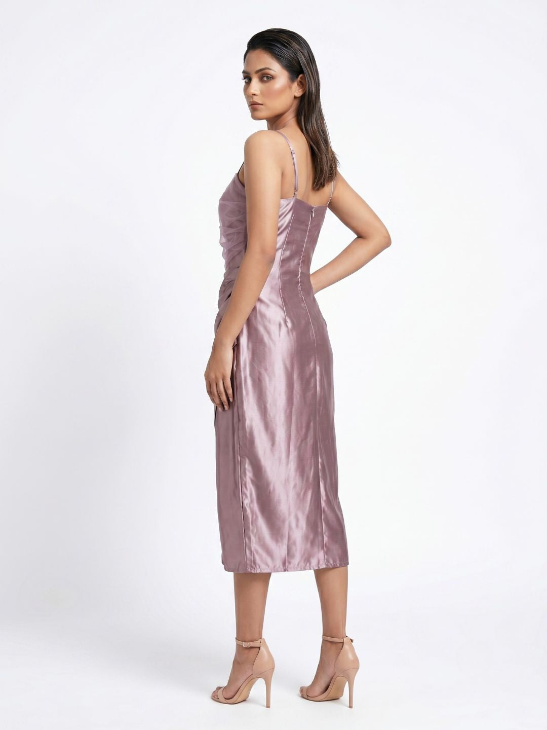 SATIN STRAPPY MIDI DRESS