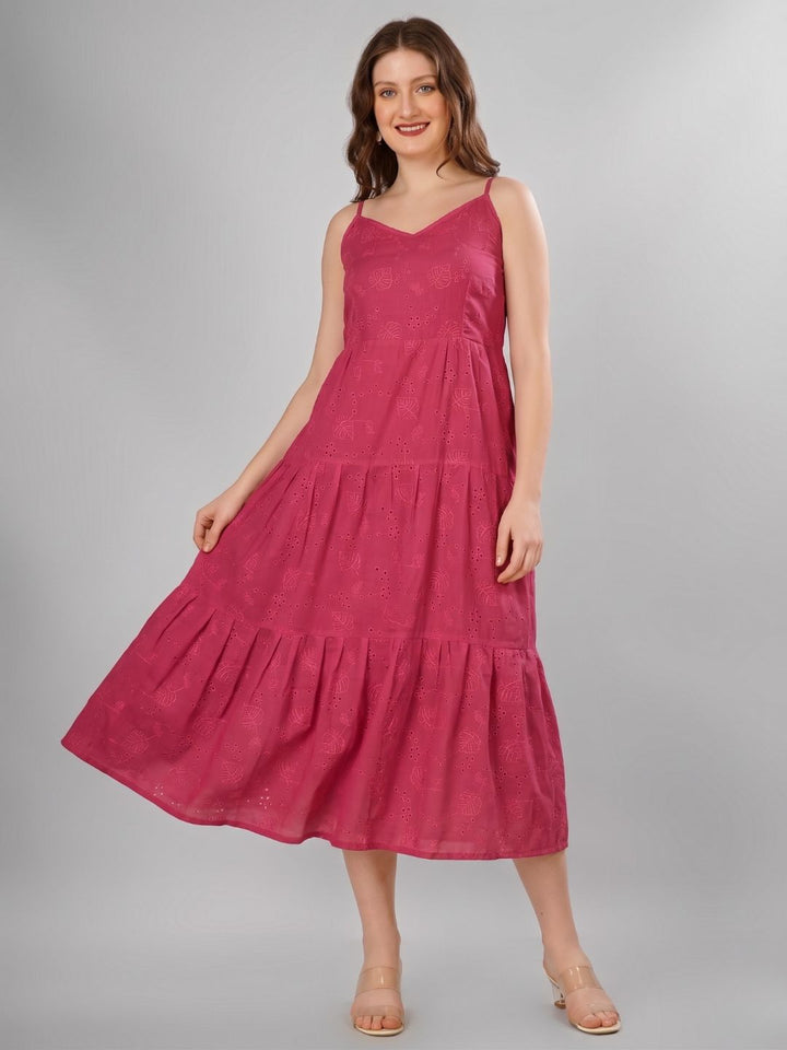 SCHIFFLI EBROIDERED STRAPPY MIDI DRESS
