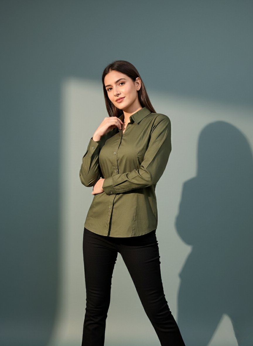 OLIVE GREEN CLASSIC COTTON LONG-SLEEVE FORMAL SHIRT