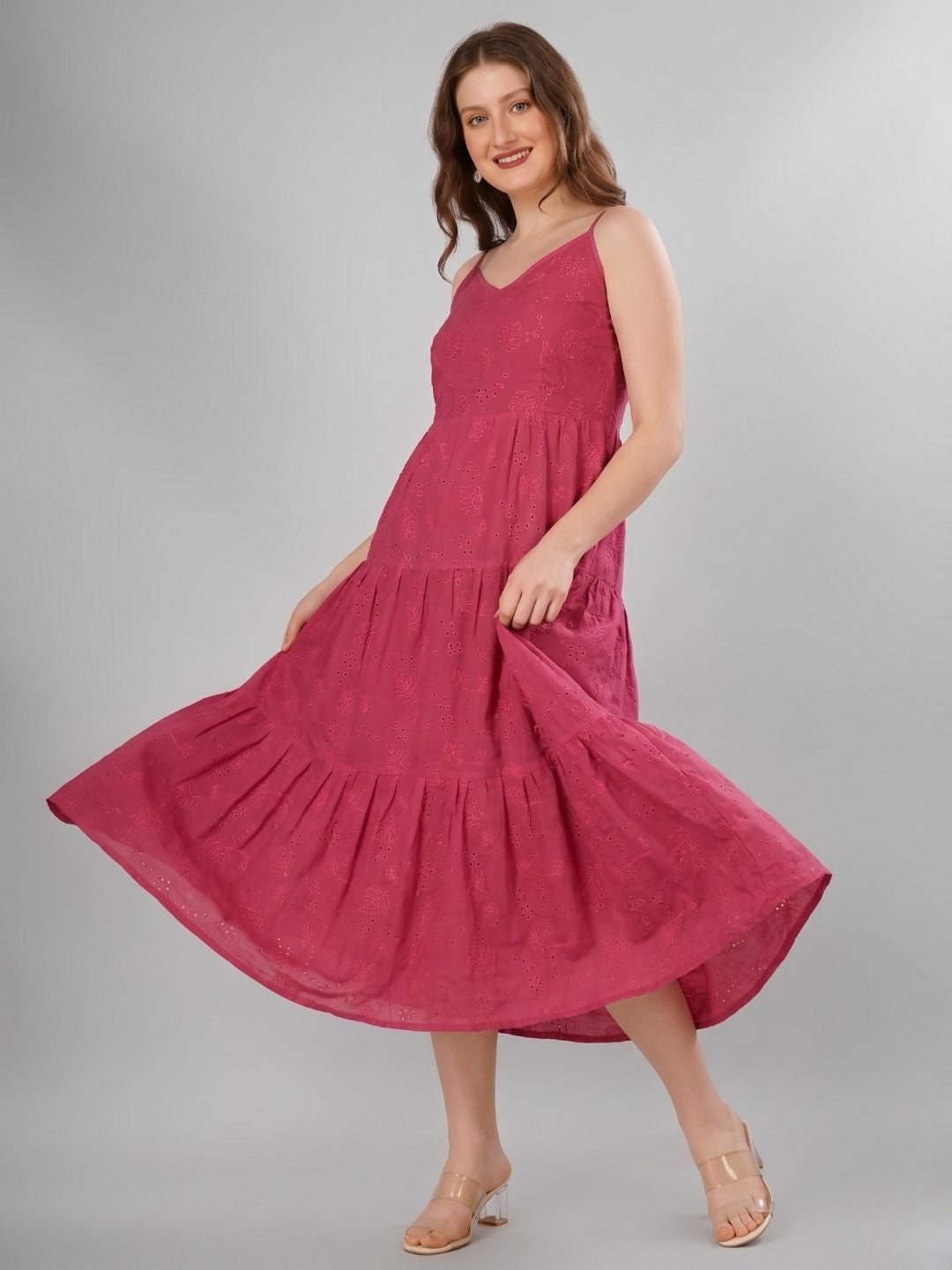 SCHIFFLI EBROIDERED STRAPPY MIDI DRESS