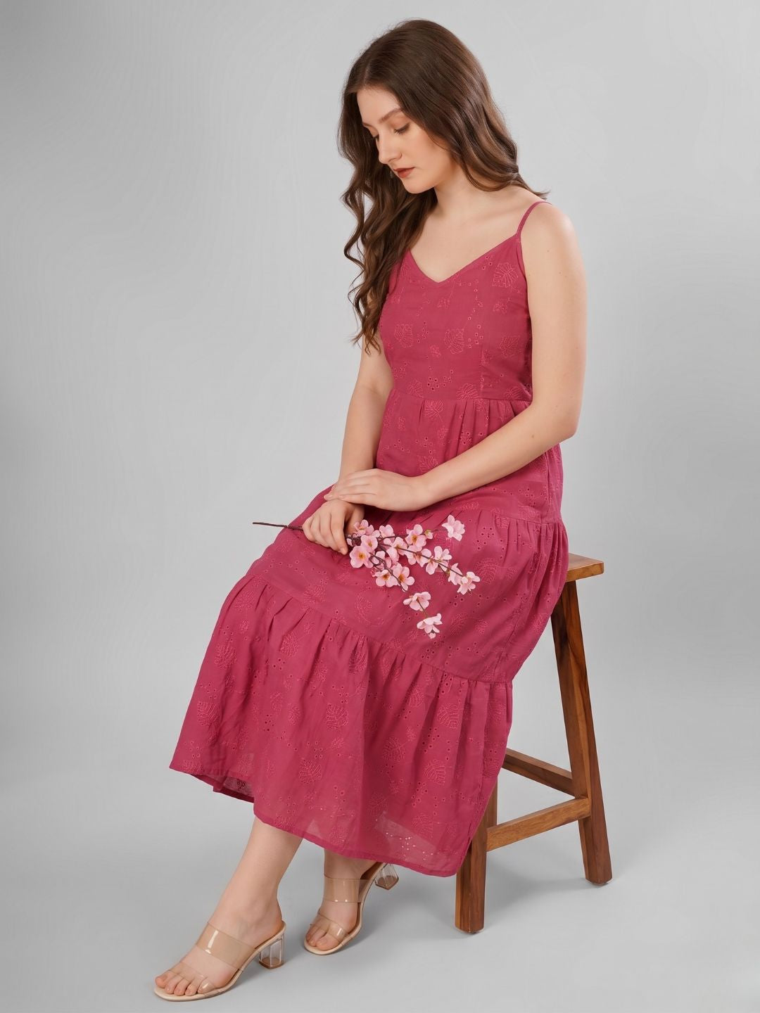 SCHIFFLI EBROIDERED STRAPPY MIDI DRESS
