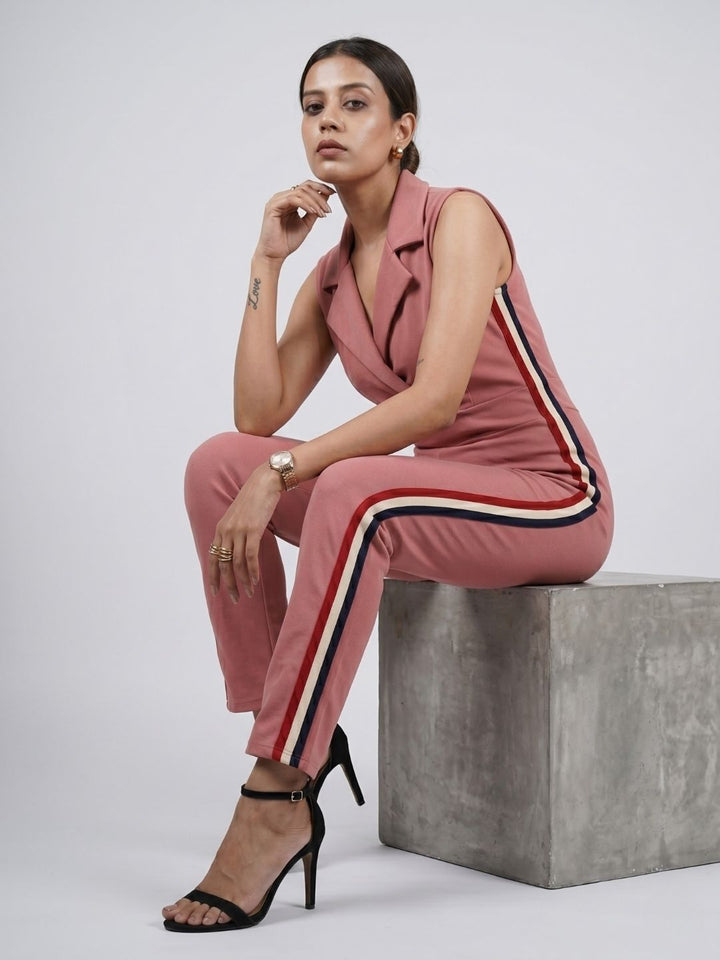 SIDE STRIPED JUMPSUIT PEACH