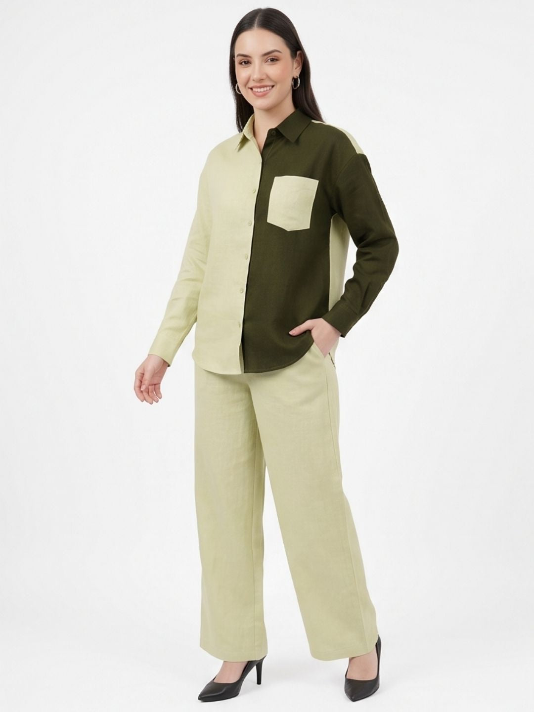 CHIC CONTRAST LINEN CO-ORD SET