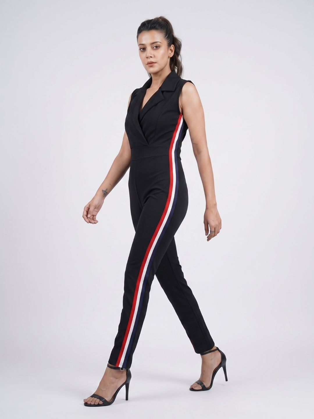 SIDE STRIPED JUMPSUIT BLACK