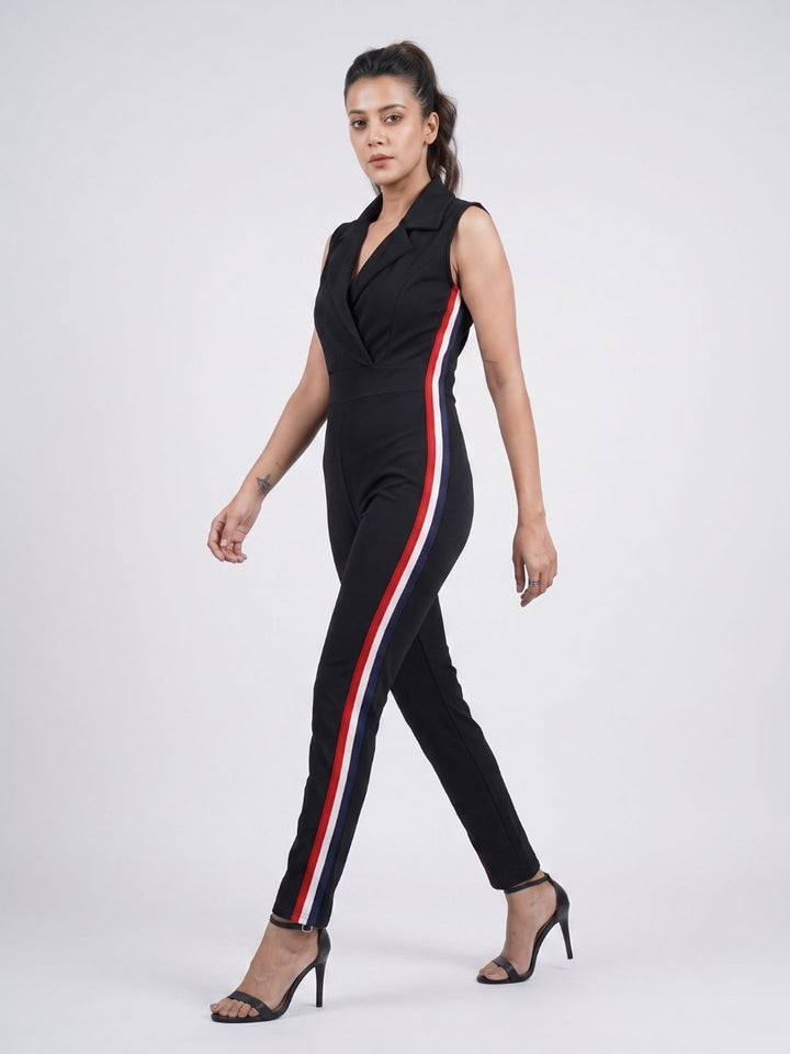 SIDE STRIPED JUMPSUIT BLACK