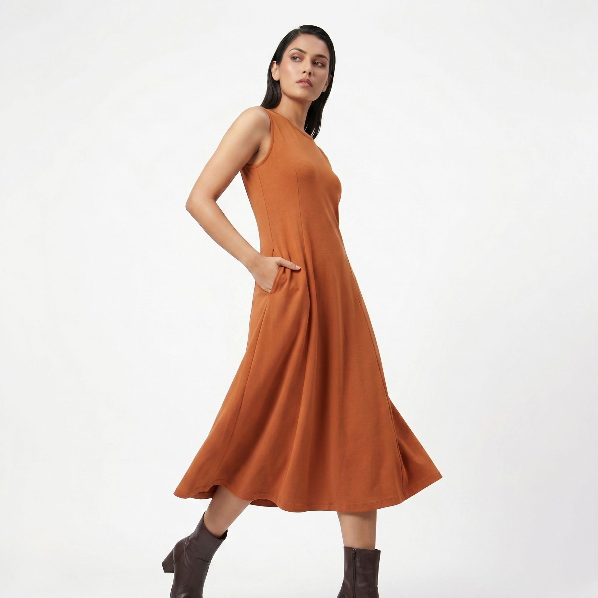 AZURE GRACE FLARED MIDI DRESS