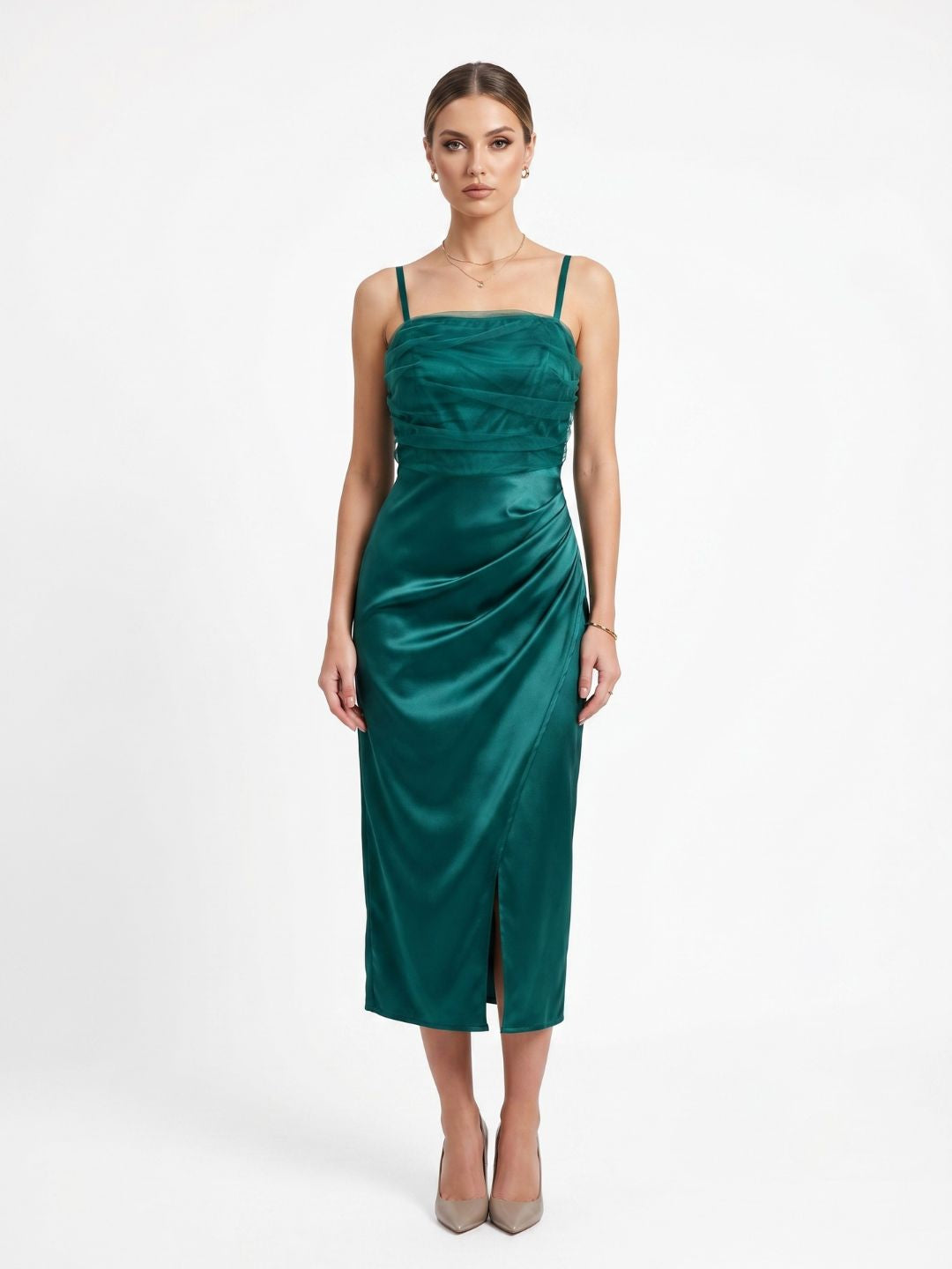 SATIN STRAPPY MIDI DRESS