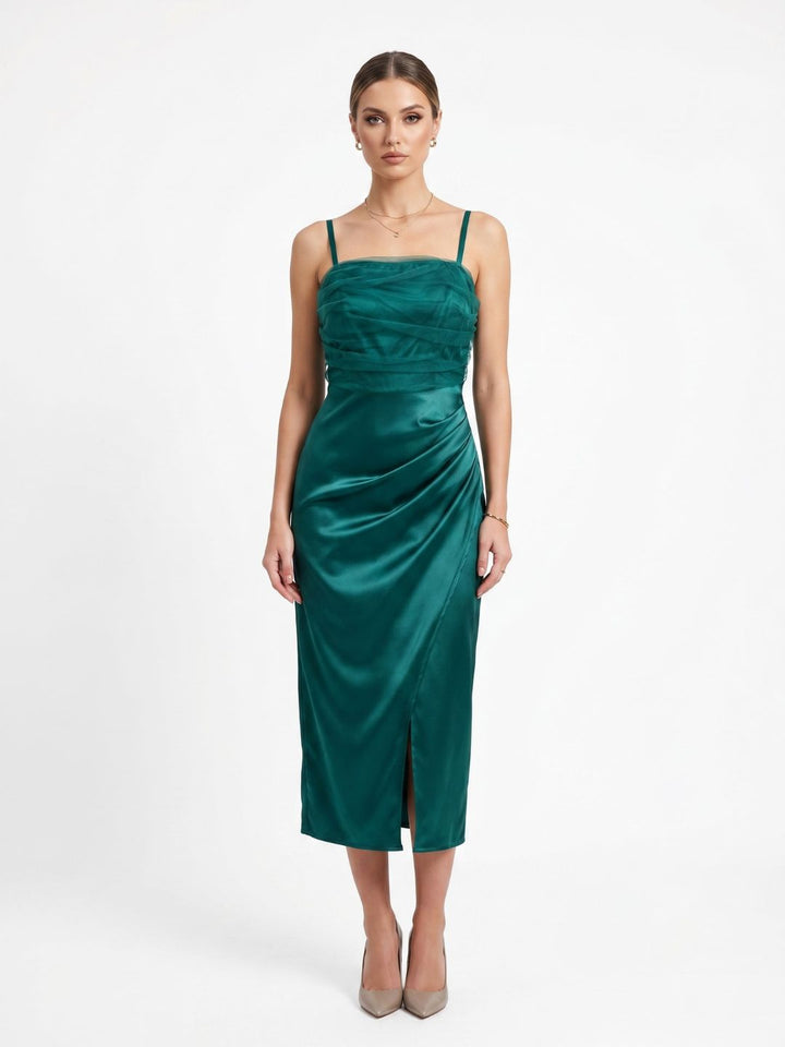 SATIN STRAPPY MIDI DRESS