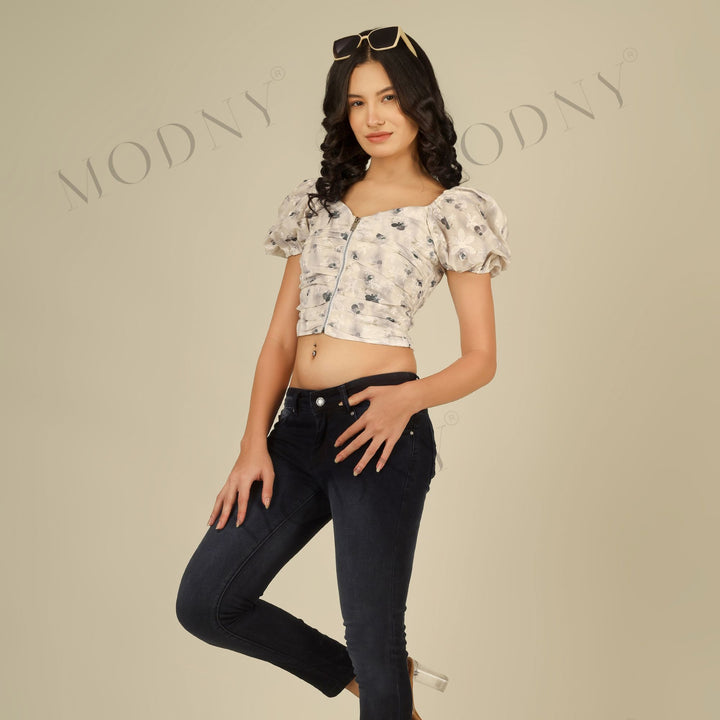 FLORAL PRINT CENTER ZIP CROP TOP