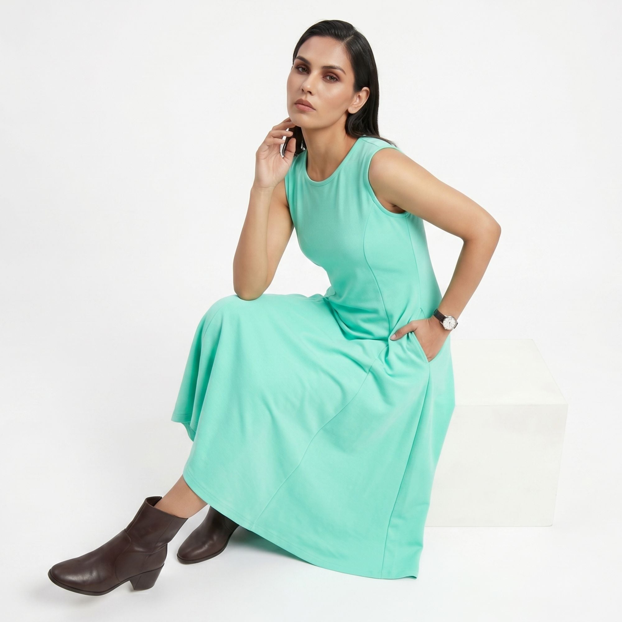 AZURE GRACE FLARED MIDI DRESS